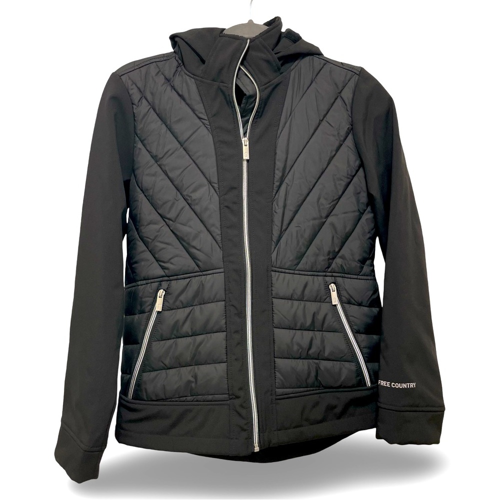 Free Country Black Hooded Hybrid Puffer Jacket Size S